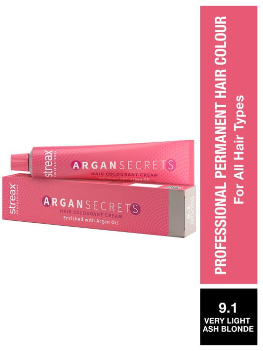 STREAX ARGAN SECRETS HAIR COLOURANT CREAM ENRICHED WITH ARGAN OIL 9.1 VERY LIGHT ASH BLONDE 60 GM