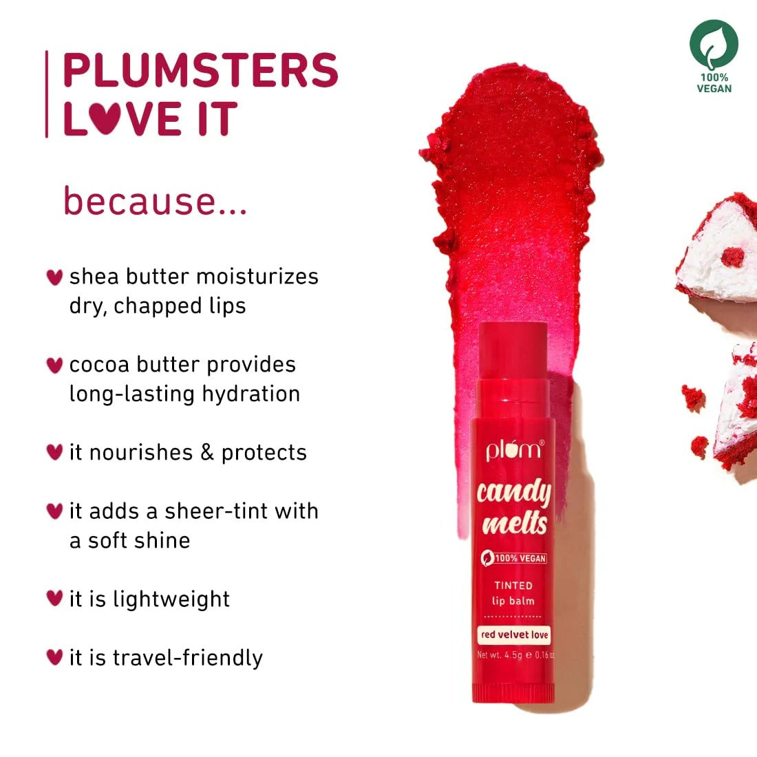 PLUM CANDY MELTS TINTED LIP BALM RED VELVET LOVE- 4.5 GM