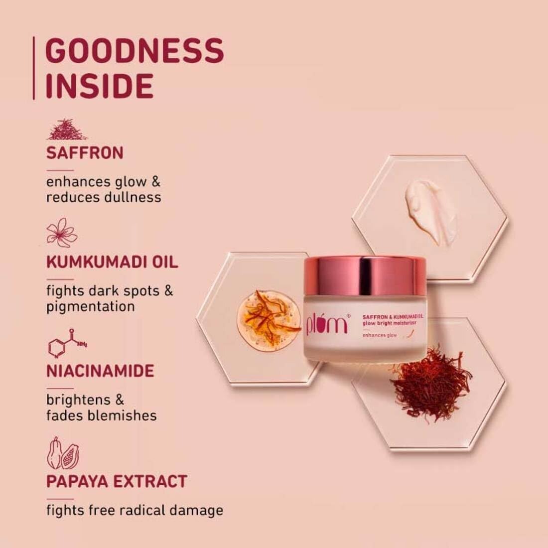 PLUM GLOW BRIGHT MOISTURIZER SPF 35 SAFFRON & KUMKUMADI OIL - 50G