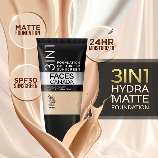FACES CANADA 3 IN 1 ALL DAY HYDRA MATTE FOUNDATION CARAMEL NATURAL 18 ML