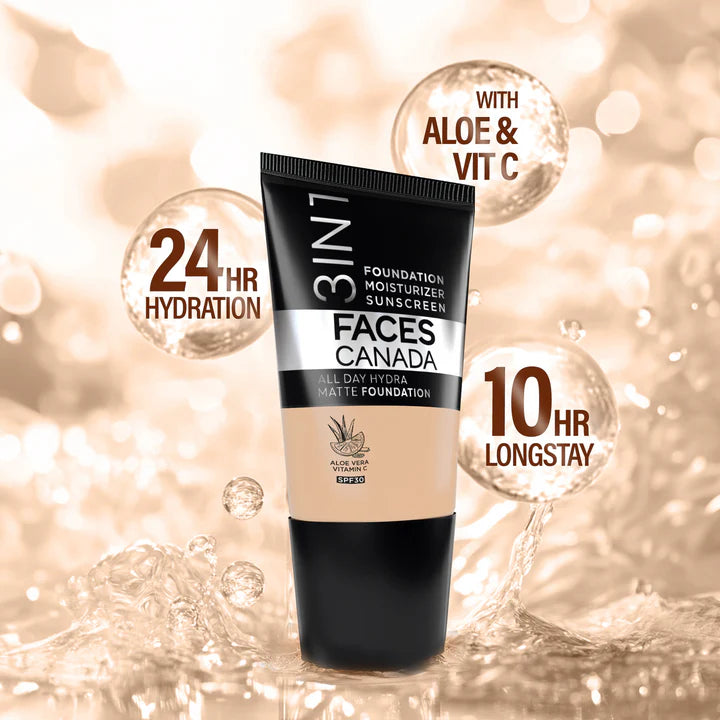 FACES CANADA 3 IN 1 FOUNDATION 042 WARM SAND- 25 ML
