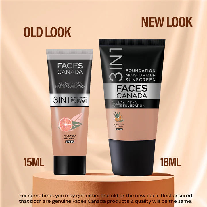 FACES CANADA 3 IN 1 FOUNDATION 042 WARM SAND- 25 ML