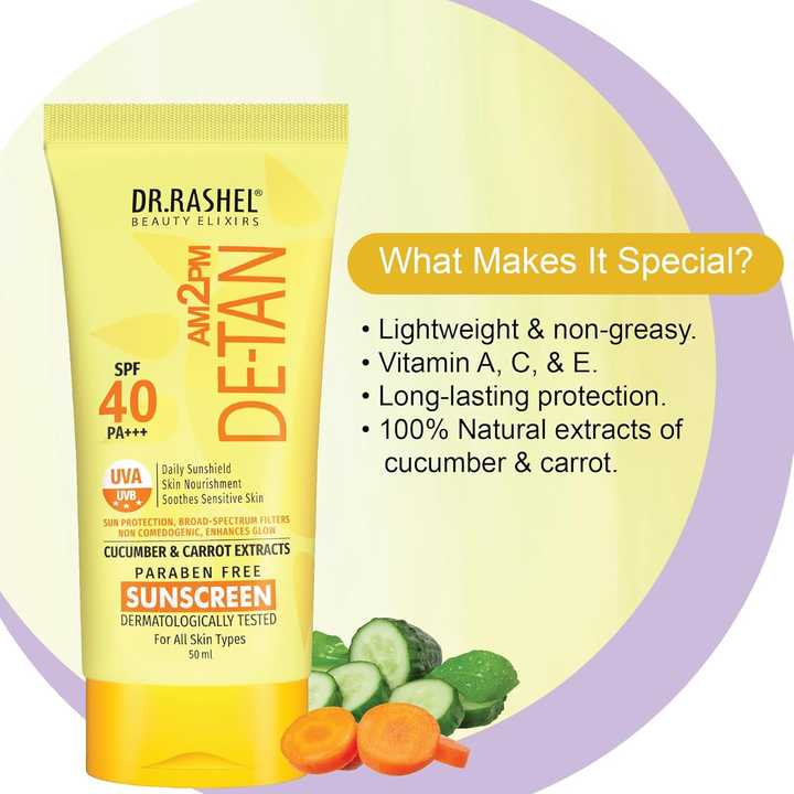 DR RASHEL DE-TAN SUNSCREEN SPF40 CUCUMBER &CARROT EXTRACT 50 ML