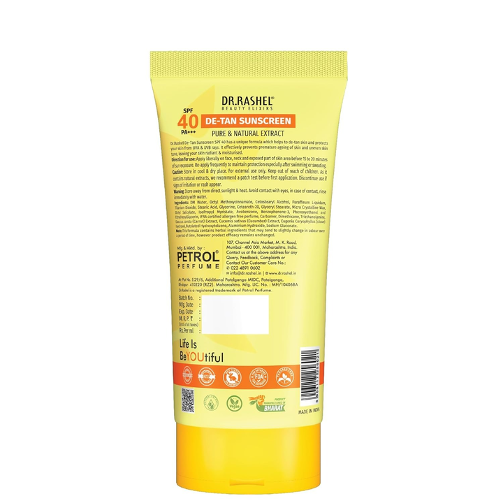 DR RASHEL DE-TAN SUNSCREEN SPF40 CUCUMBER &CARROT EXTRACT 50 ML