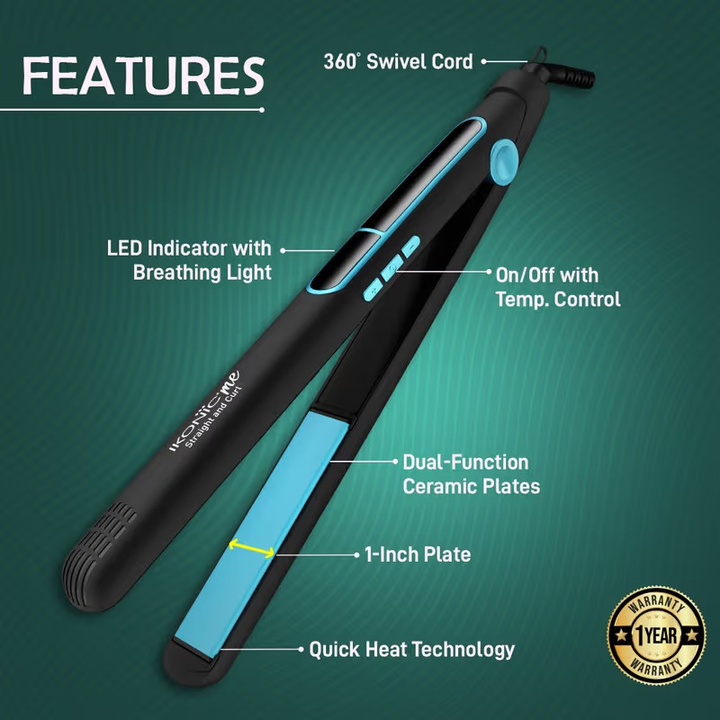 IKONIC 2 IN 1 STRAIGHT & CURL SLIM- BLACK&TEAL