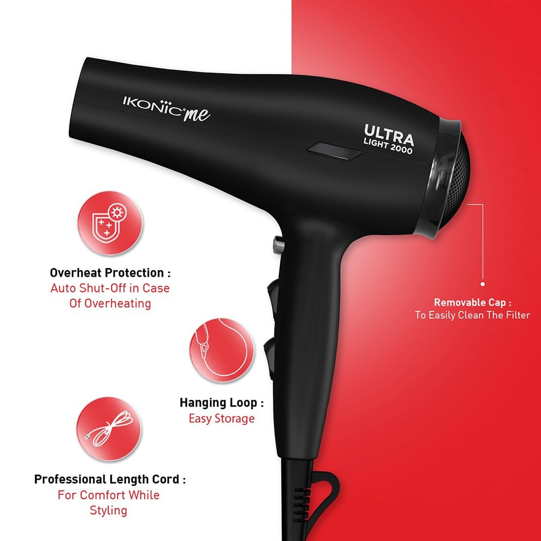 IKONIC ULTRA LIGHT 2000 HAIR DRYER BLACK