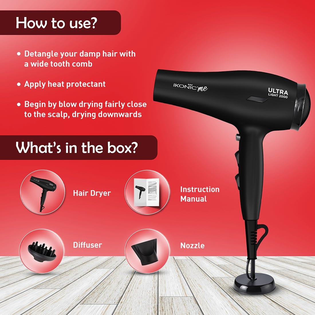 IKONIC ULTRA LIGHT 2000 HAIR DRYER BLACK