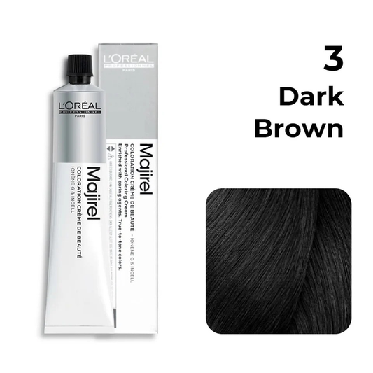 LOREAL
 PROFESSIONALNO 3 DARK BROWN Majirel Color Tube
 50ml