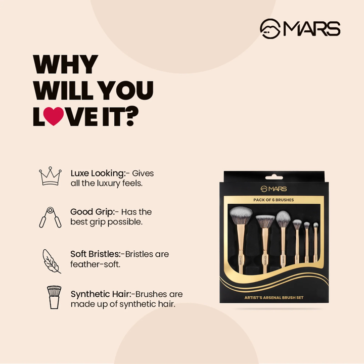 MARS ARTISTS ARSENAL BRUSH SET PACK OF 6 BRUSHES