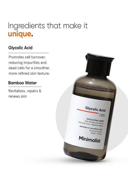 MINIMALIST GLYCOLIC ACID 08% EXFOLIATING LIQUID 150ML