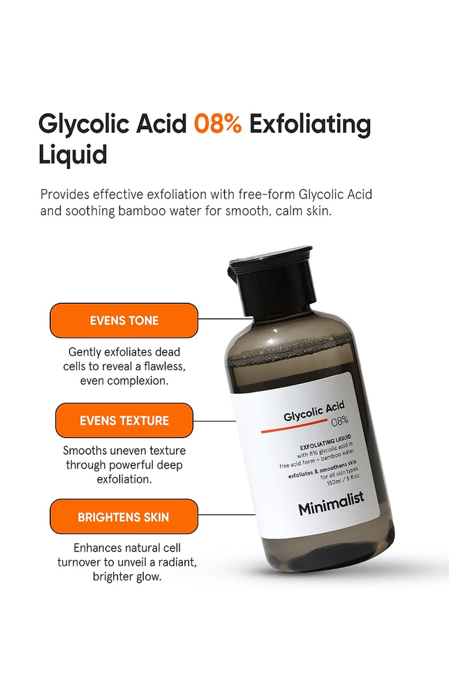 MINIMALIST GLYCOLIC ACID 08% EXFOLIATING LIQUID 150ML