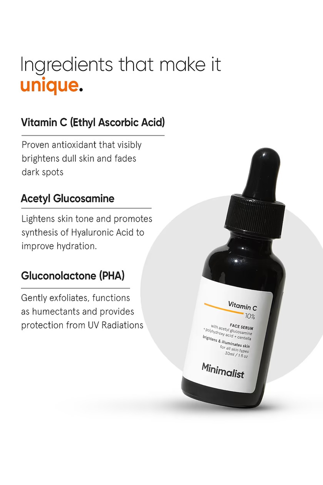 MINIMALIST VITA C 10% FACE SERUM + ACETYL GLUCOSAMINE 1% 30ML