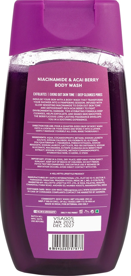 SUGAR POP NIACINAMIDE&ACAI BERRY BODY WASH 250GM