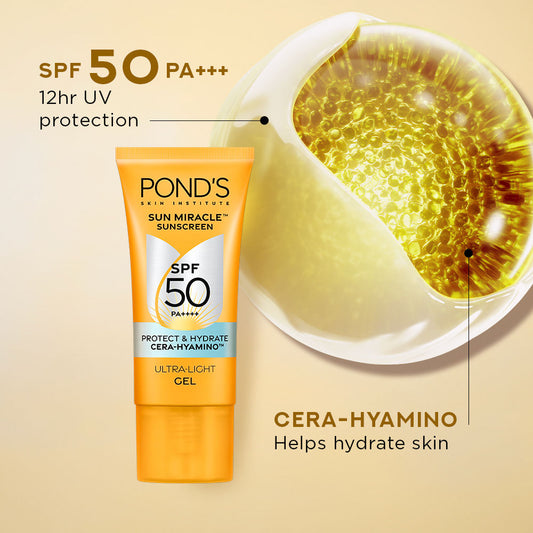 ponds sun miracle craˆme gel sunscreen spf 50 50gm
