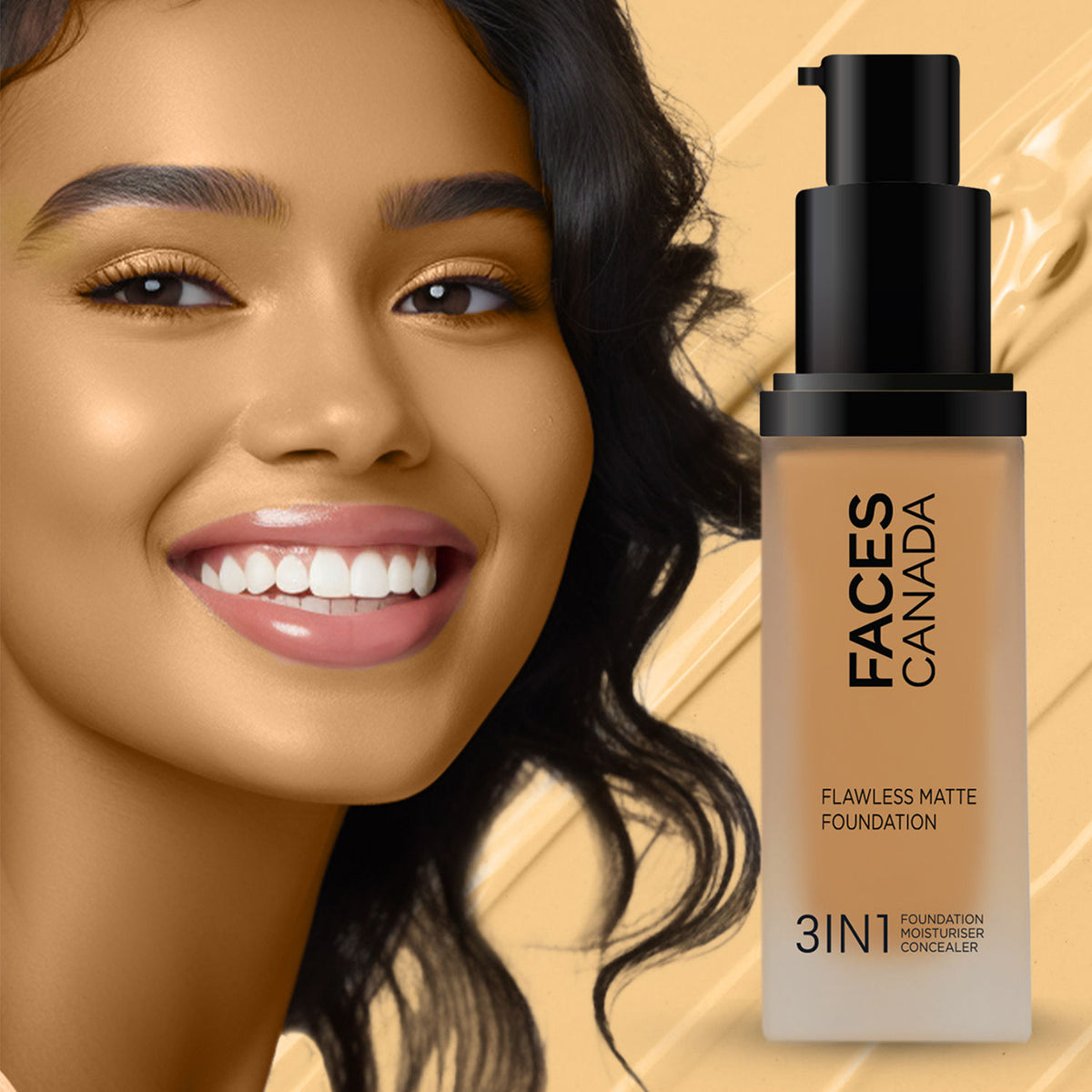 faces canada flawless matte foundation 3 in 130 ml warm sand