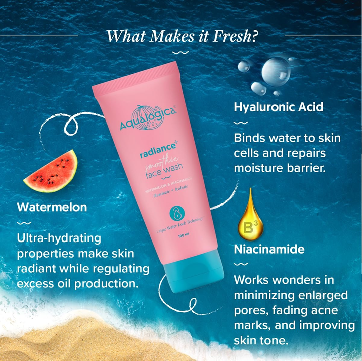 AQUALOGICA RADIANCE + SMOOTHIE FACE WASH WATERMELON & NIACINAMIDE 100ML