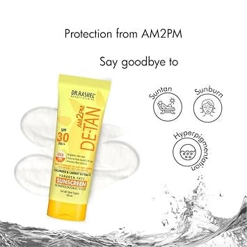 DR.RASHEL BEAUTY ELIXIRS AM 2 PM DE TAN SUNSCREEN SPF 30PA++ CUCUMBER CARROT EXTRACT PARABEN FREE 100/ML