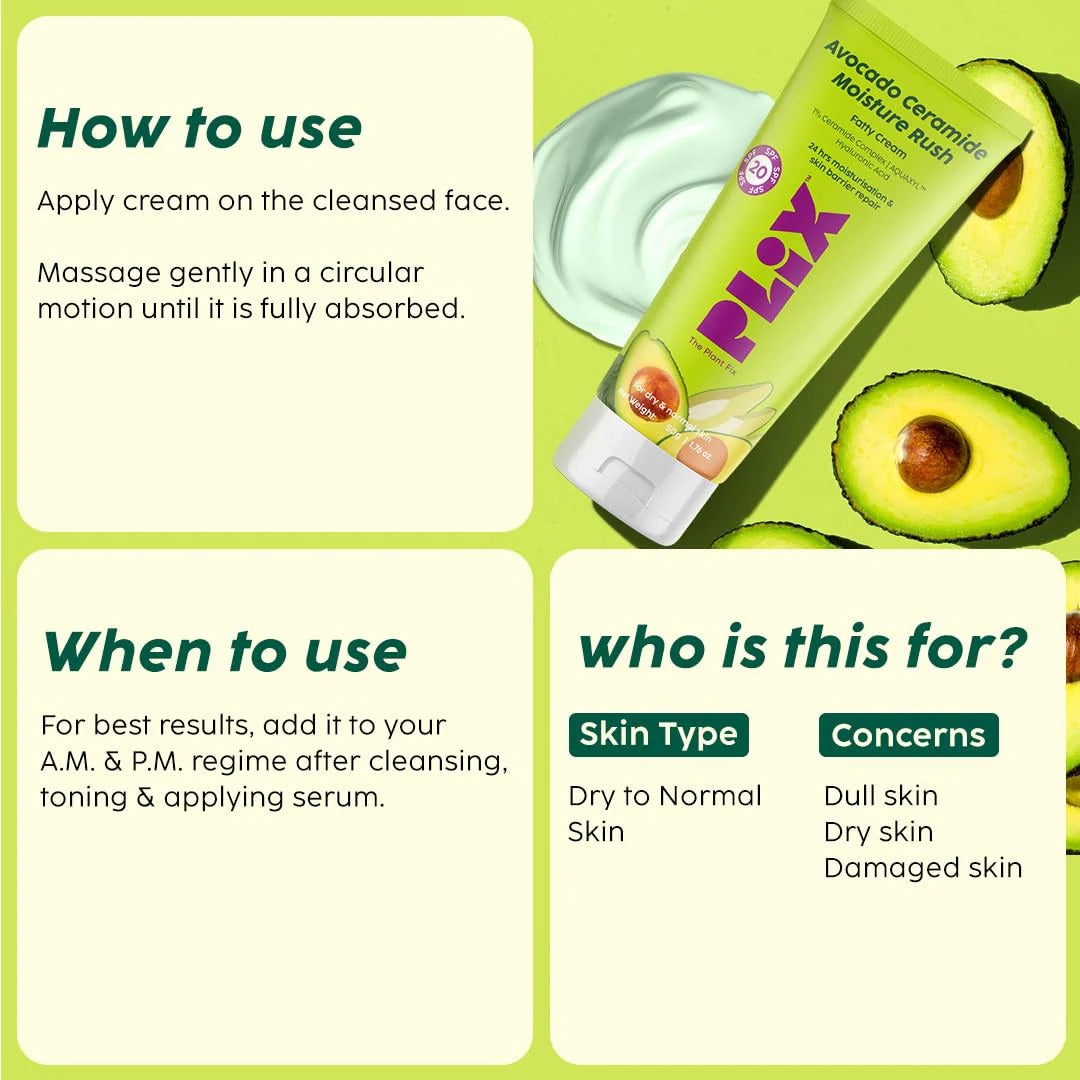 PLIX AVACADO 1% CERAMIDE STURE RUSH BARRIER REPAIR CREAM WITH SPF 20- 50GM