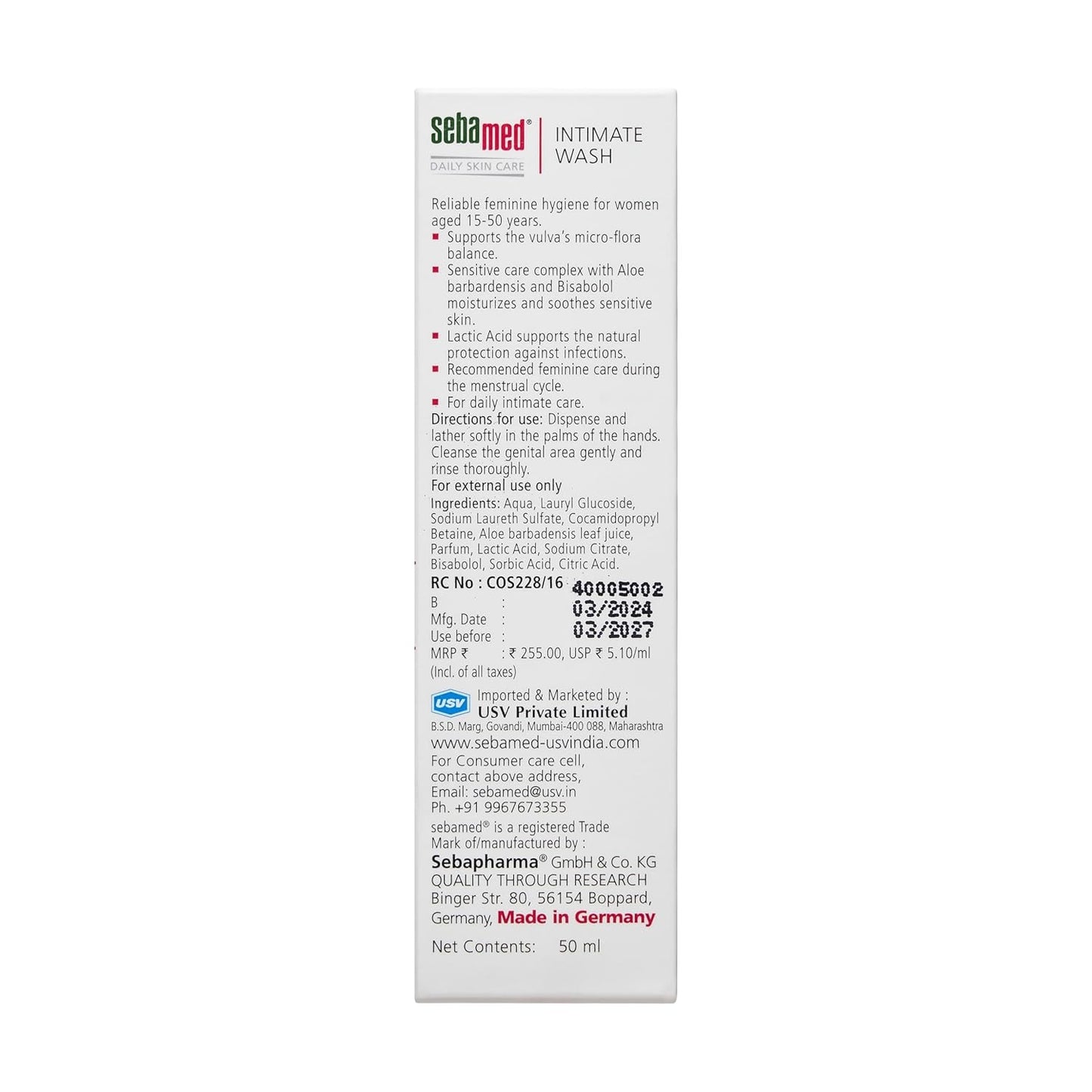 SEBAMED SENSITIVE SKIN INTIMATE WASH 50ML