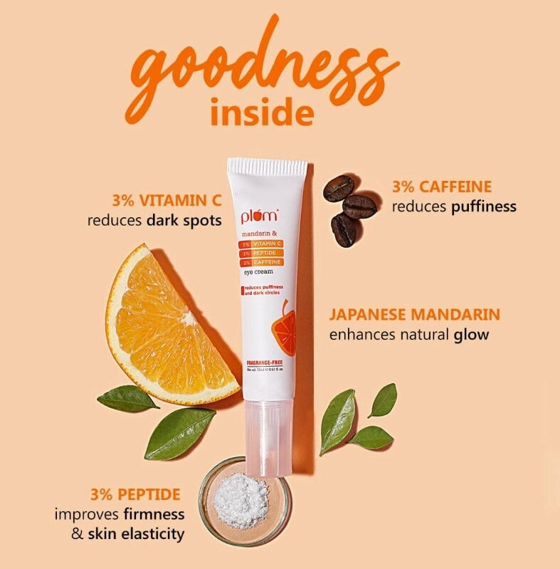 PLUM UNDER EYE CREAM MANDARIN & 3% Vitamin C, 3% Peptide & 3% Caffeine - 15ML