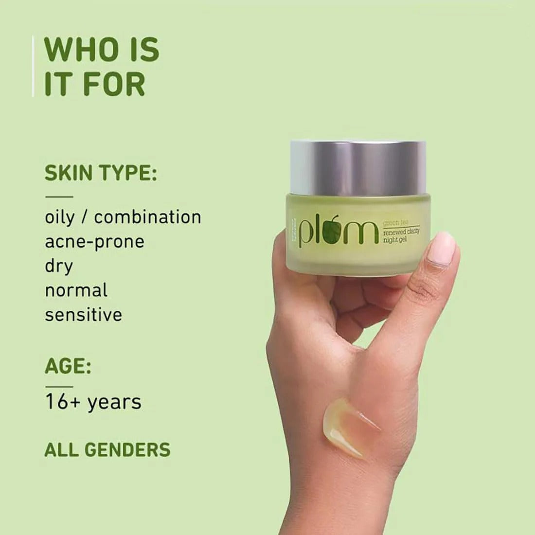 PLUM RENEWED CLARITY NIGHT GEL GREEN TEA - 15 GM