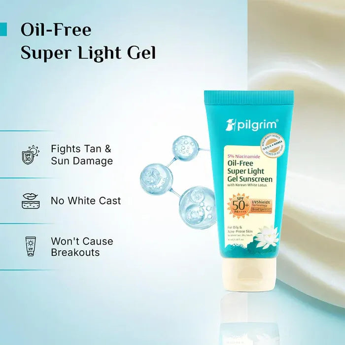 PILGRIM 5% NIACINAMIDE OIL FREE SUPER LIGHT GEL SUNSCREEN SPF 50 -50 ML