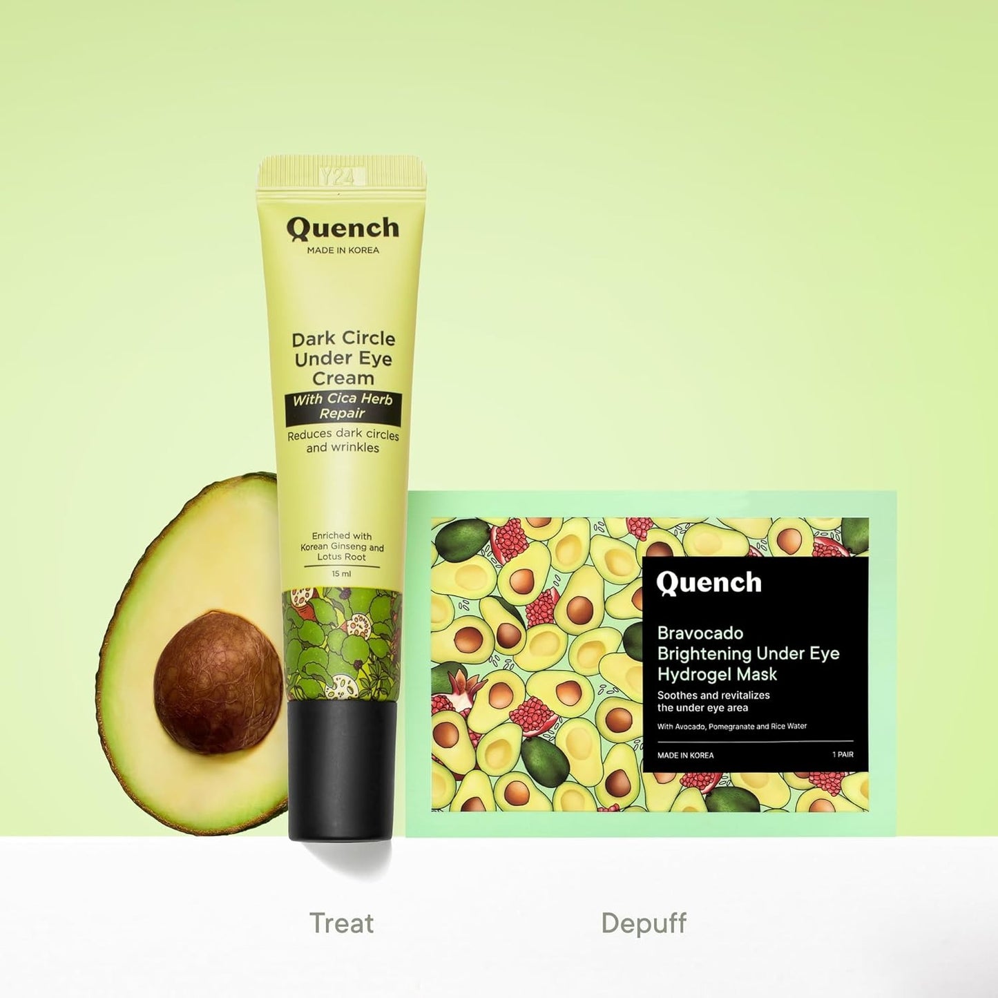 QUENCH BRAVOCADO BRIGHT UNDER EYE HYDOGEL MASK