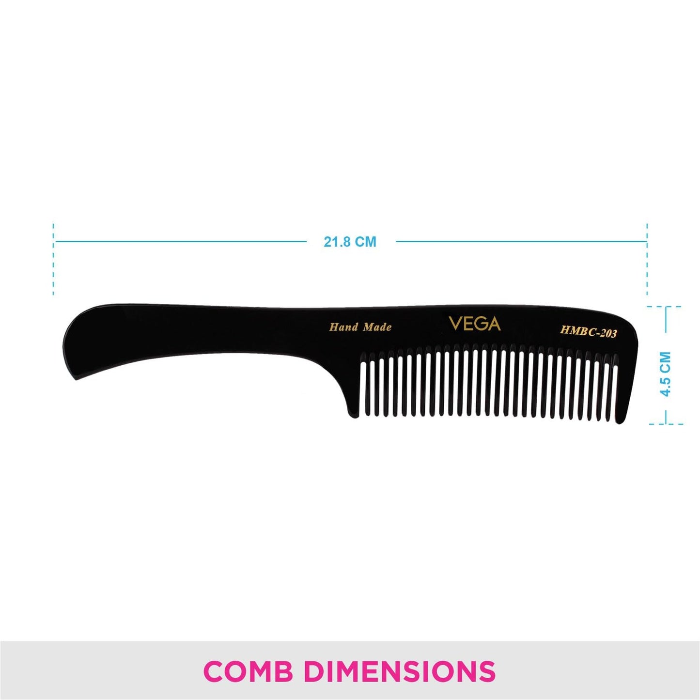 VEGA EXPERT HANDCRAFTED BLACK COMB HMBC203 HAIR COMB