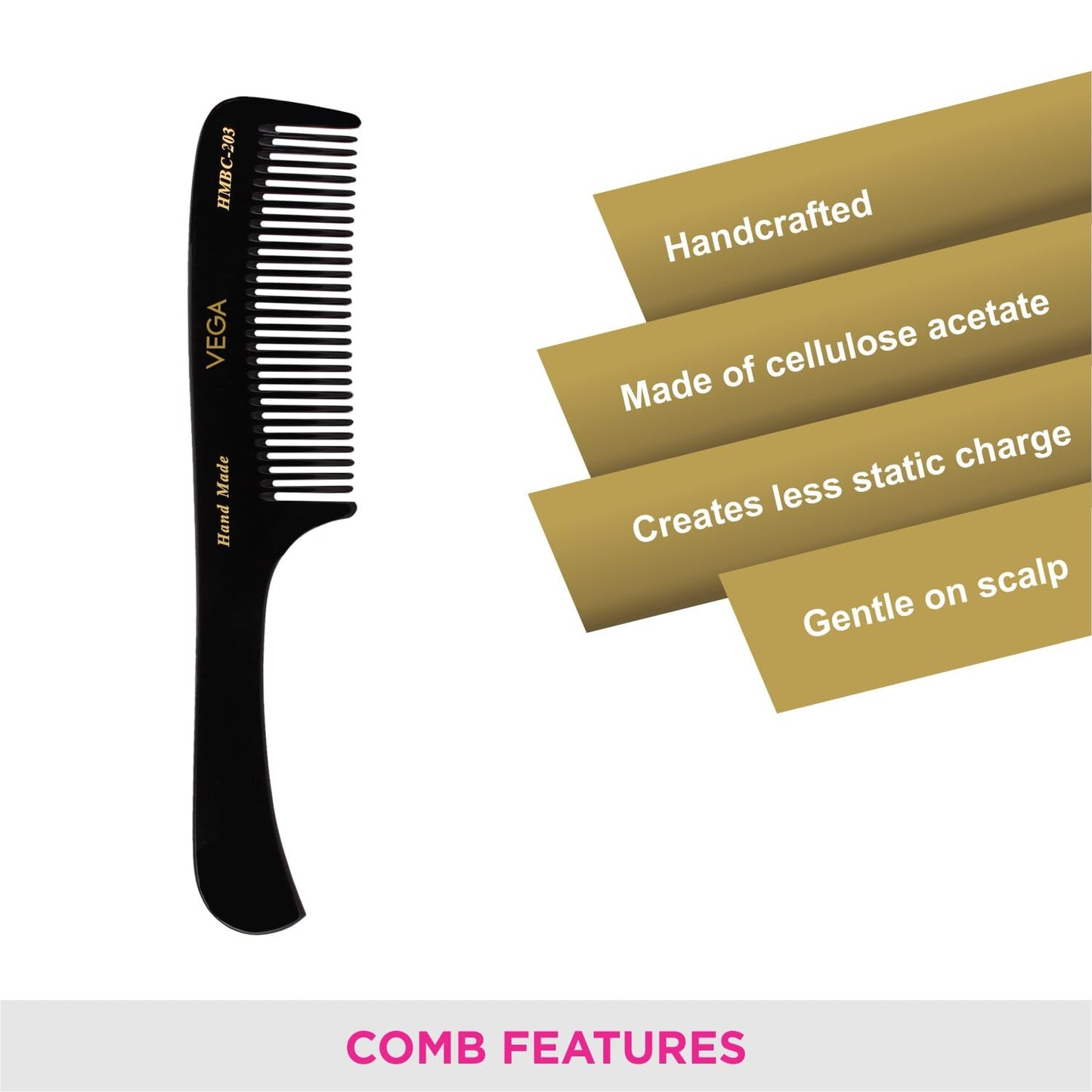 VEGA EXPERT HANDCRAFTED BLACK COMB HMBC203 HAIR COMB