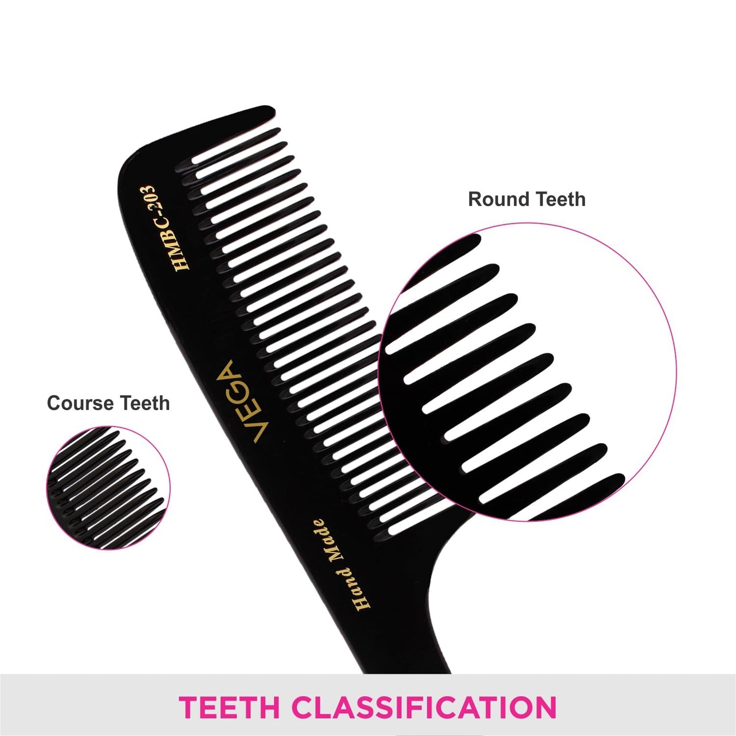 VEGA EXPERT HANDCRAFTED BLACK COMB HMBC203 HAIR COMB