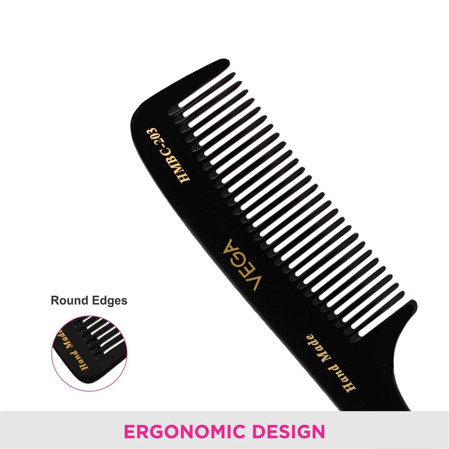 VEGA EXPERT HANDCRAFTED BLACK COMB HMBC203 HAIR COMB