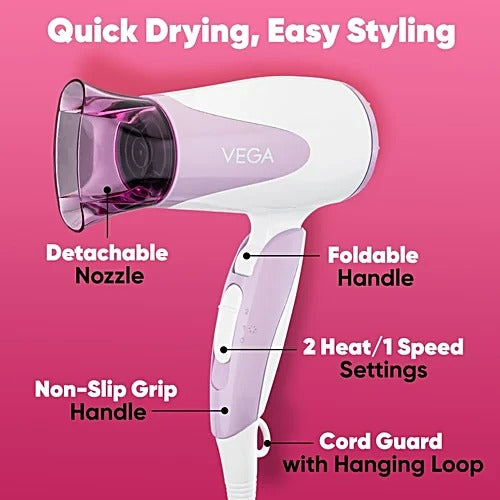 VEGA BLOOMIMG AIR 1000W HAIR DRYER BLOW DRYING ON THE GO VHDH-05
