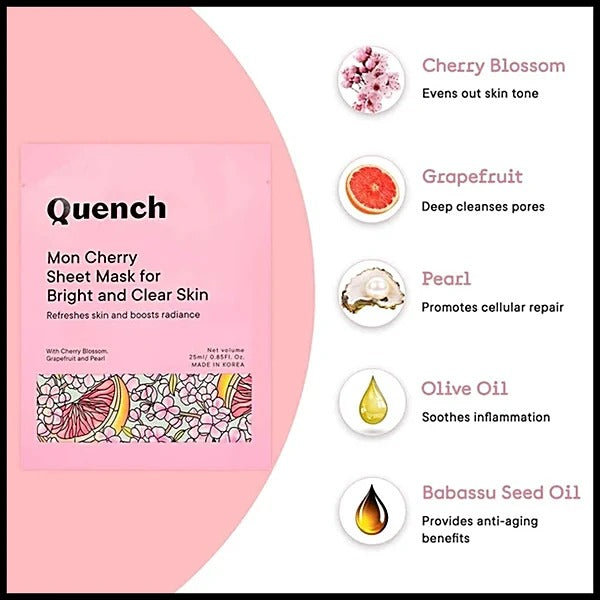 QUENCH MON CHERRY SHEET MASK FOR BRIGHT & CLEAR SKIN 25ML
