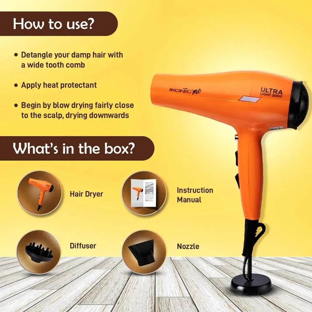 Ikonic Ultra Light Hair Dryer 2000 - Orange - Hair Dryer