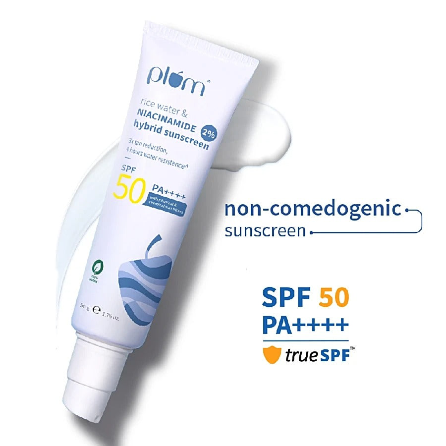 PLUM HYBRID SUNSCREEN SPF 50PA++ RICE WATER & NIACINAMIDE 2% - 50G